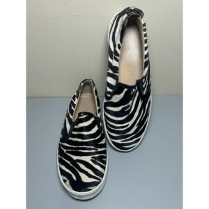 JIMMY CHOO Calf Hair Slip On Casual Sneakers Black White Zebra Print Sz (8)38.5‎